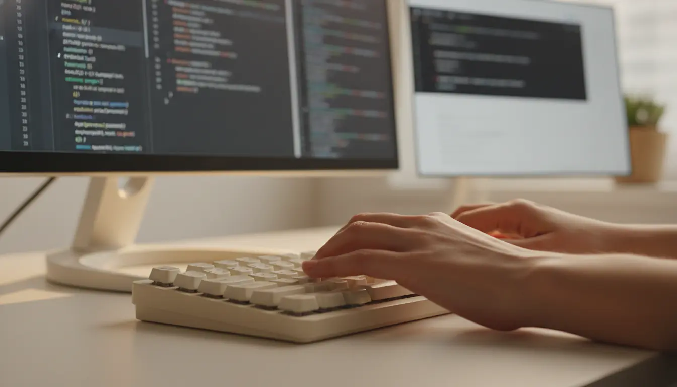 Mains sur un clavier devant un écran affichant du code de données structurées JSON-LD et un sitemap XML